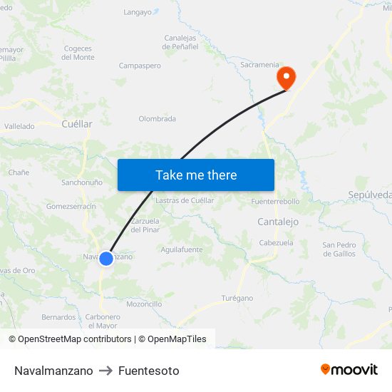 Navalmanzano to Fuentesoto map