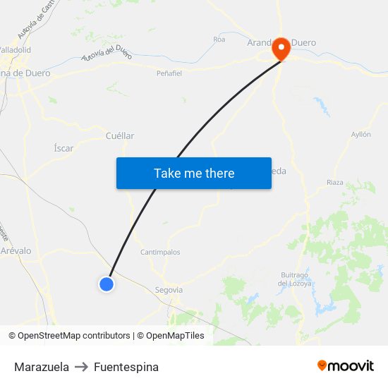 Marazuela to Fuentespina map