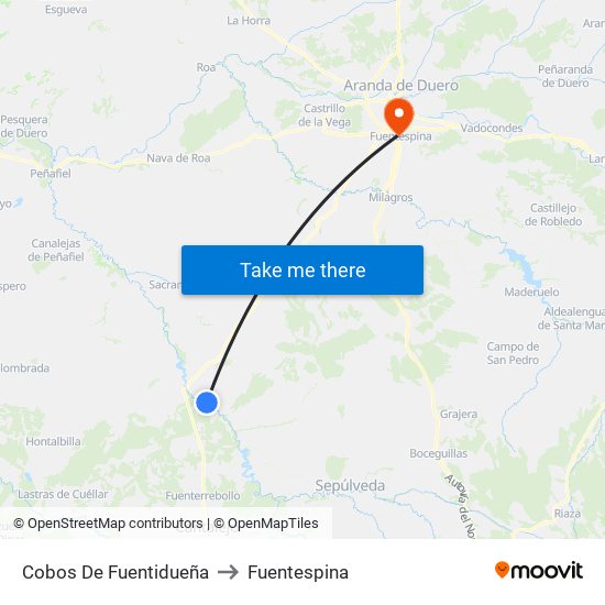 Cobos De Fuentidueña to Fuentespina map