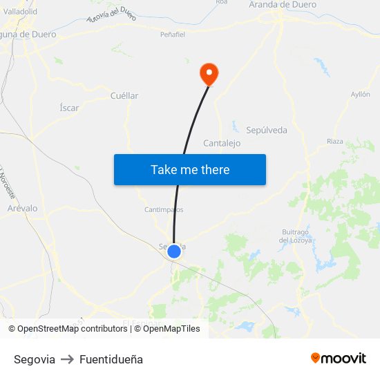 Segovia to Fuentidueña map