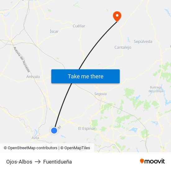 Ojos-Albos to Fuentidueña map