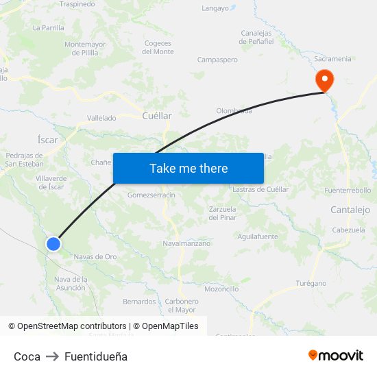 Coca to Fuentidueña map