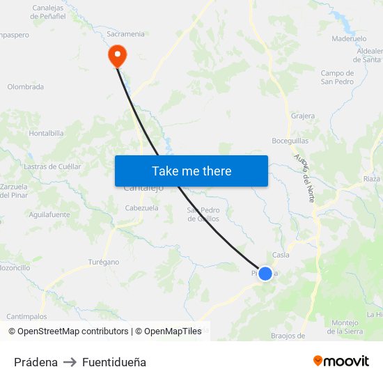 Prádena to Fuentidueña map