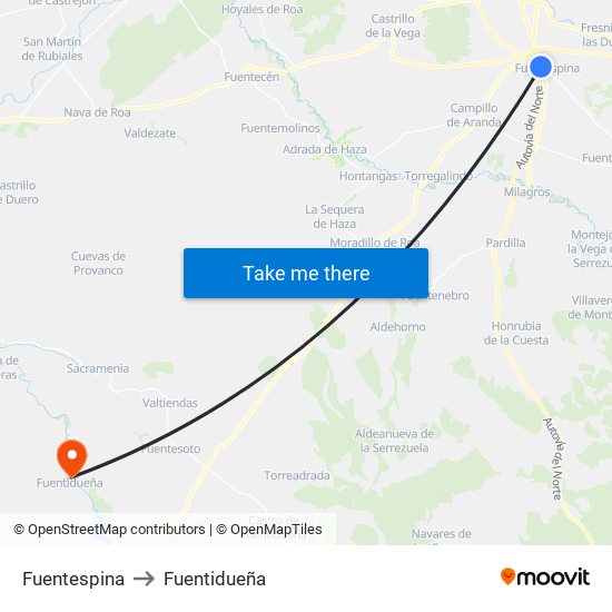 Fuentespina to Fuentidueña map
