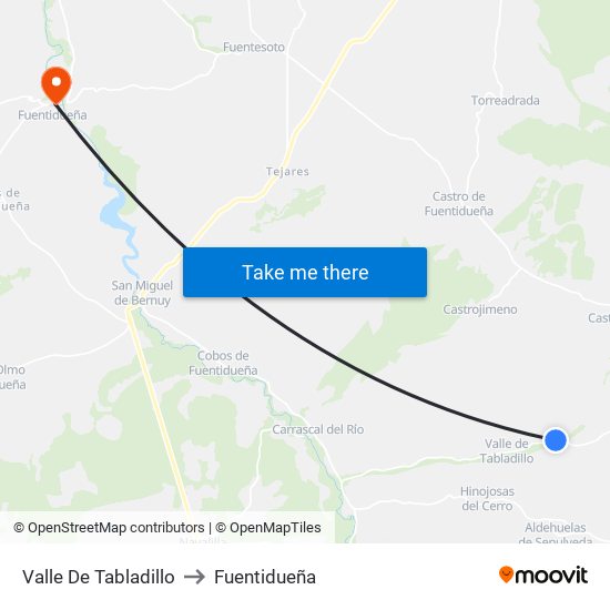 Valle De Tabladillo to Fuentidueña map