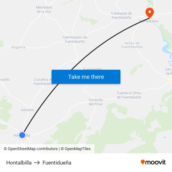 Hontalbilla to Fuentidueña map