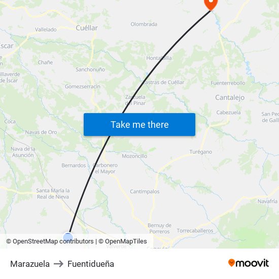 Marazuela to Fuentidueña map