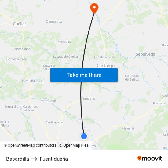 Basardilla to Fuentidueña map