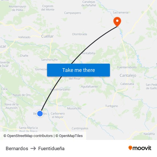 Bernardos to Fuentidueña map