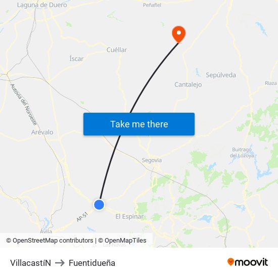 Villacastí­N to Fuentidueña map