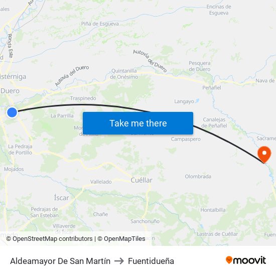 Aldeamayor De San Martín to Fuentidueña map