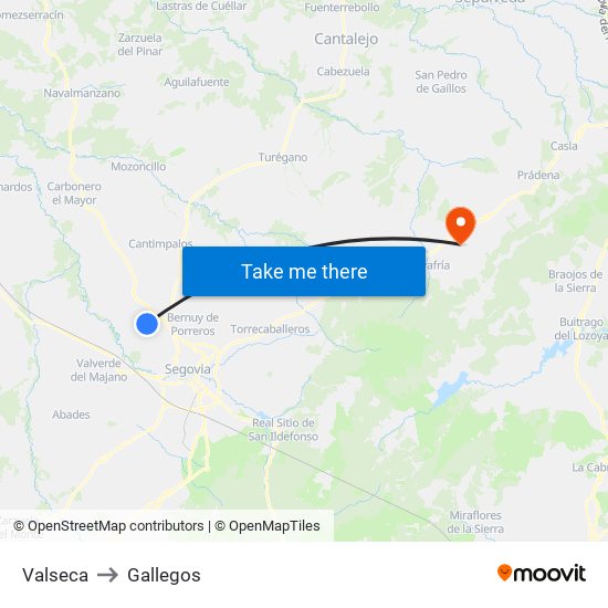 Valseca to Gallegos map
