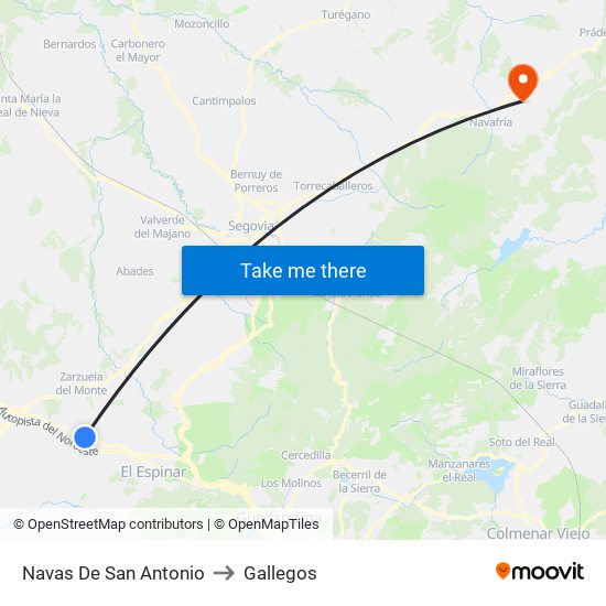 Navas De San Antonio to Gallegos map