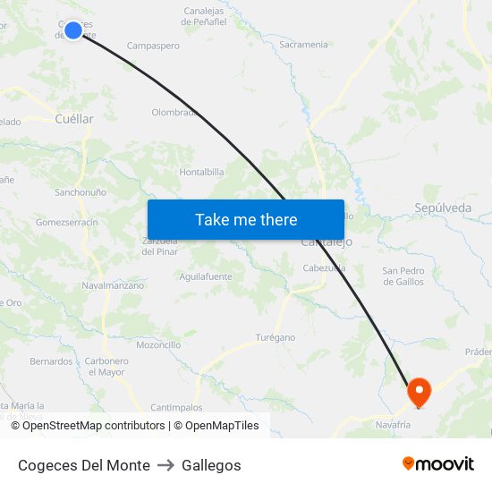 Cogeces Del Monte to Gallegos map