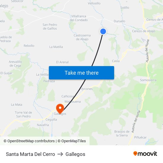 Santa Marta Del Cerro to Gallegos map