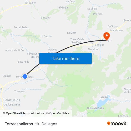 Torrecaballeros to Gallegos map