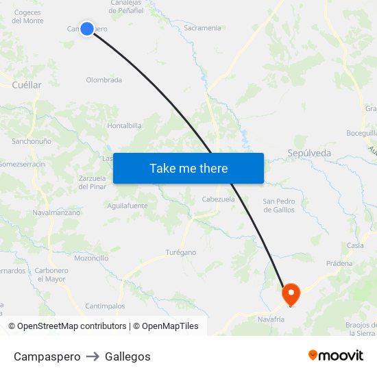 Campaspero to Gallegos map