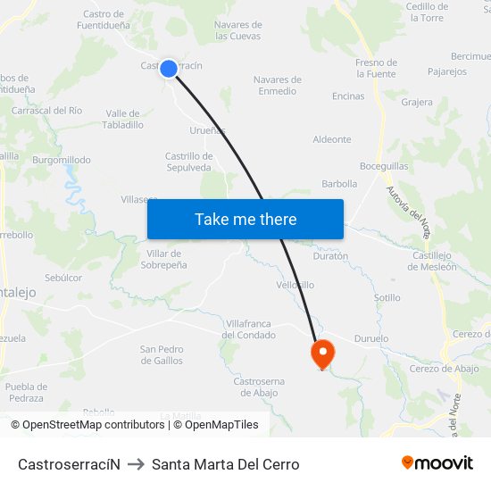 Castroserrací­N to Santa Marta Del Cerro map