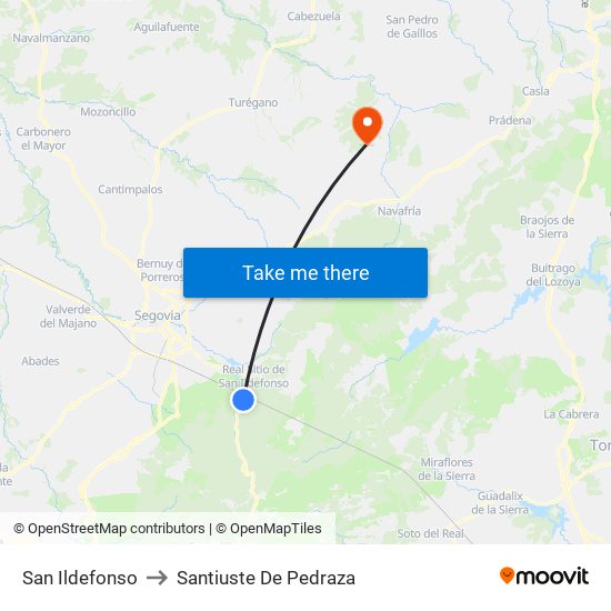 San Ildefonso to Santiuste De Pedraza map