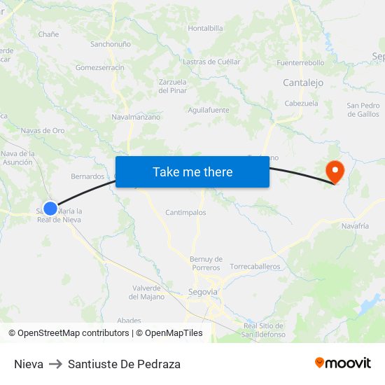 Nieva to Santiuste De Pedraza map