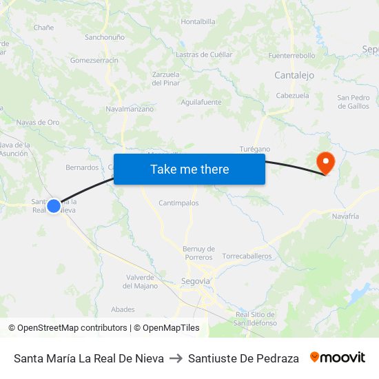 Santa María  La Real De Nieva to Santiuste De Pedraza map