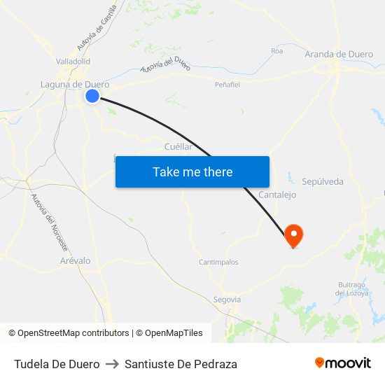 Tudela De Duero to Santiuste De Pedraza map