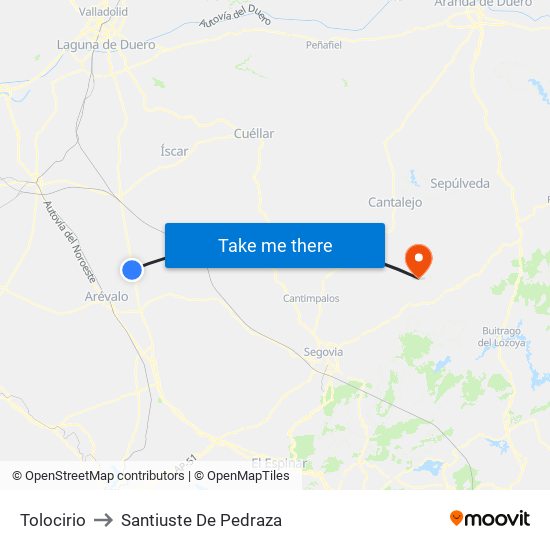 Tolocirio to Santiuste De Pedraza map