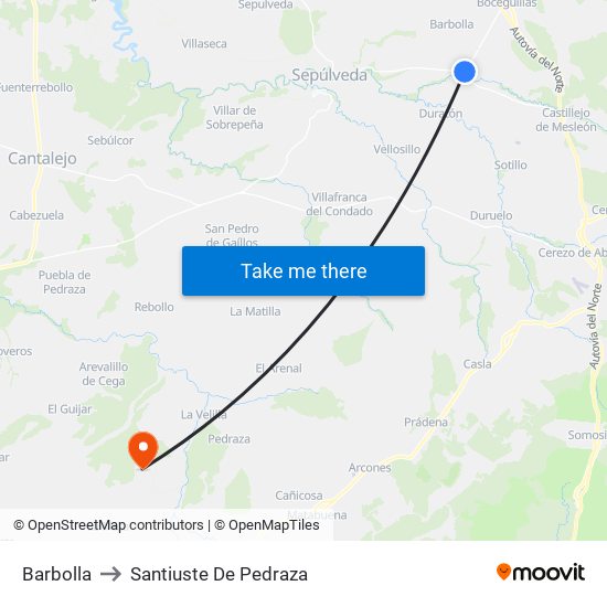 Barbolla to Santiuste De Pedraza map