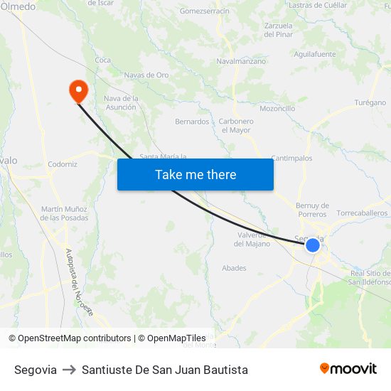 Segovia to Santiuste De San Juan Bautista map