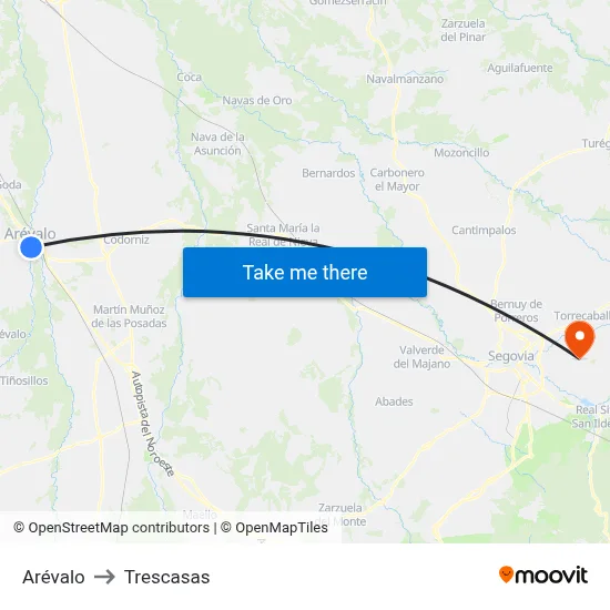 Arévalo to Trescasas map