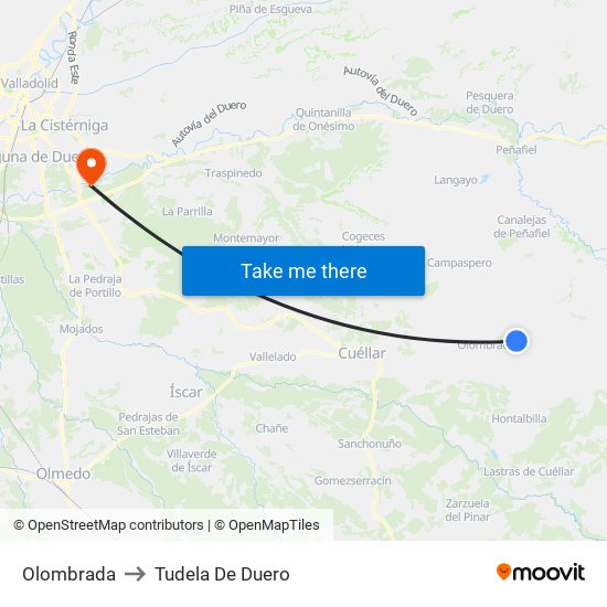 Olombrada to Tudela De Duero map