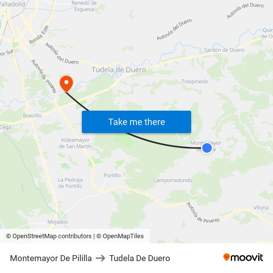 Montemayor De Pililla to Tudela De Duero map