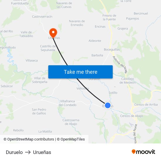Duruelo to Urueñas map