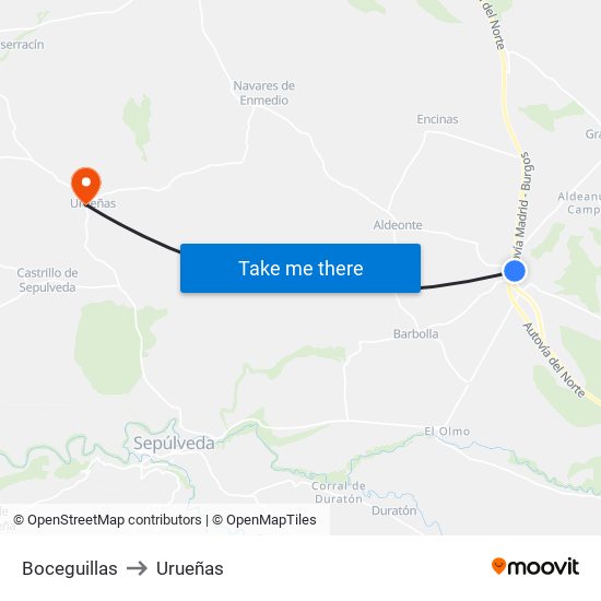 Boceguillas to Urueñas map