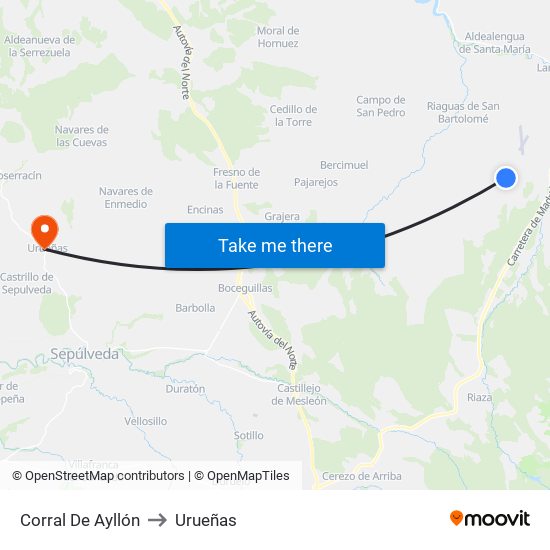 Corral De Ayllón to Urueñas map