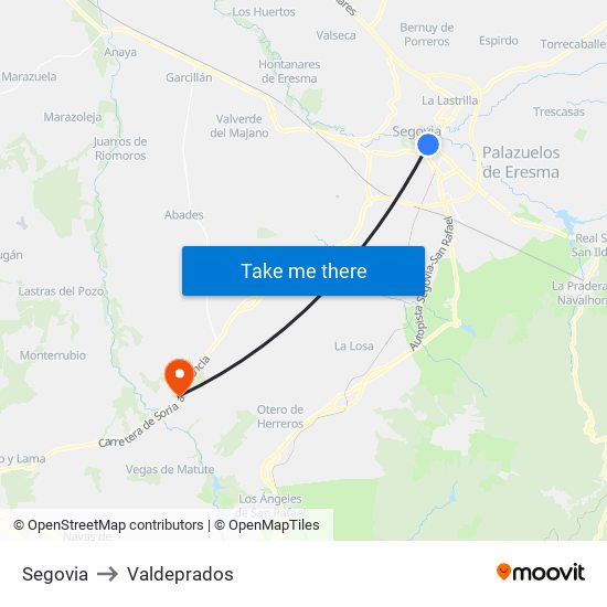 Segovia to Valdeprados map