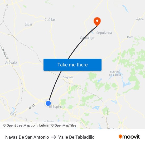 Navas De San Antonio to Valle De Tabladillo map