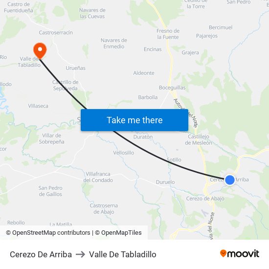 Cerezo De Arriba to Valle De Tabladillo map