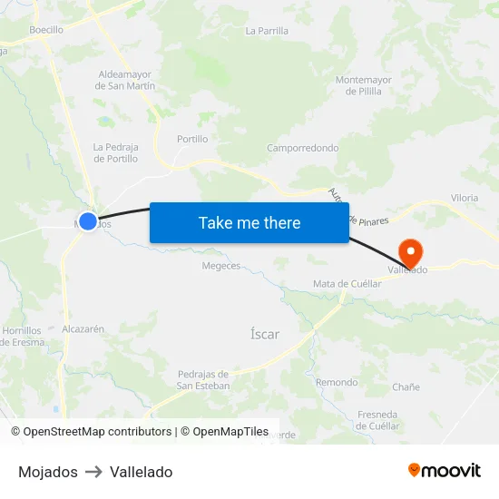 Mojados to Vallelado map