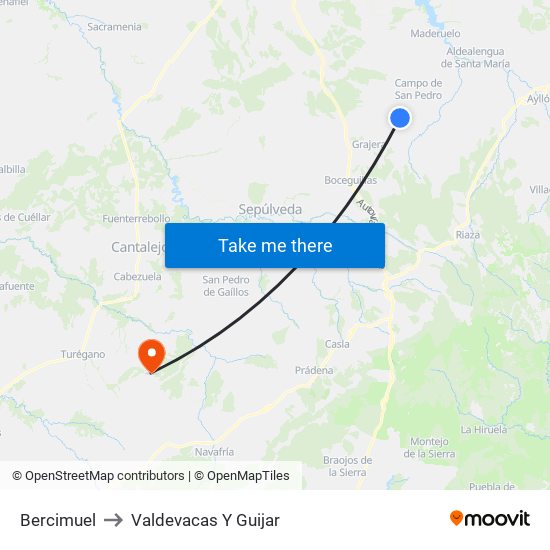 Bercimuel to Valdevacas Y Guijar map