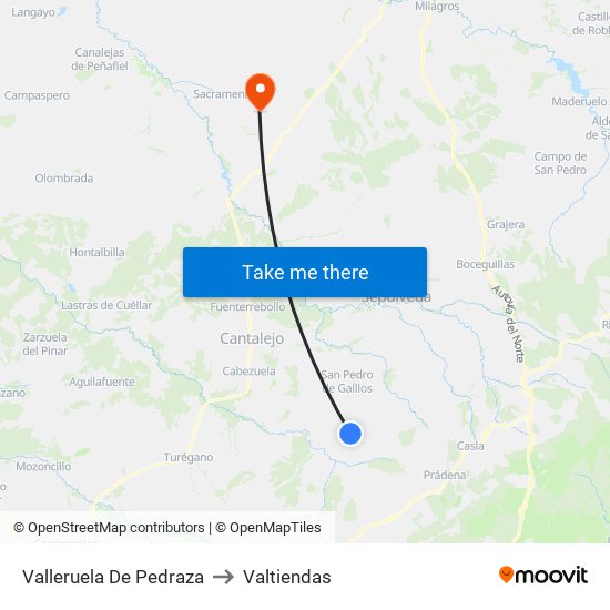 Valleruela De Pedraza to Valtiendas map