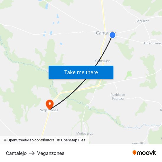 Cantalejo to Veganzones map