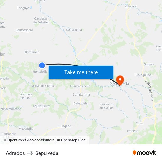 Adrados to Sepulveda map