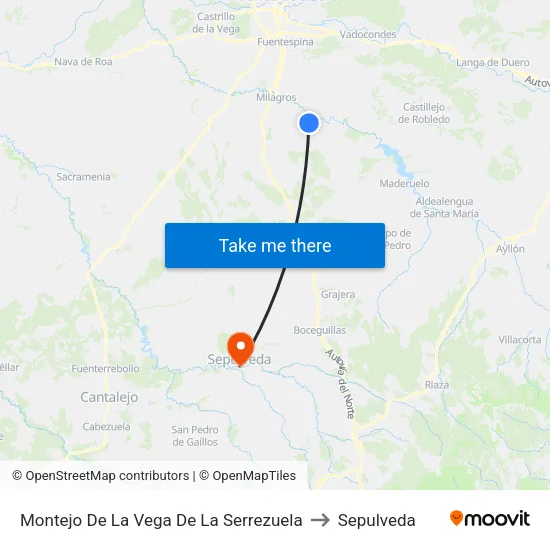 Montejo De La Vega De La Serrezuela to Sepulveda map