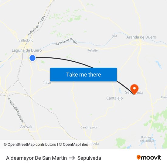 Aldeamayor De San Martín to Sepulveda map