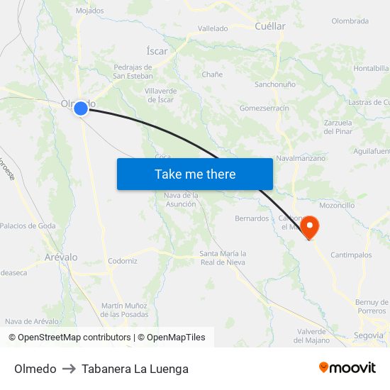 Olmedo to Tabanera La Luenga map