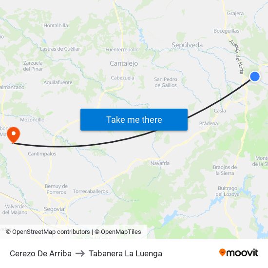 Cerezo De Arriba to Tabanera La Luenga map