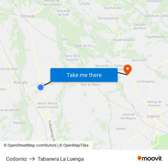 Codorniz to Tabanera La Luenga map