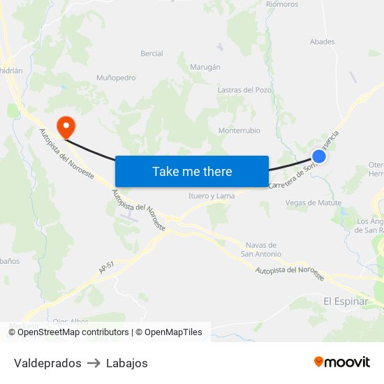 Valdeprados to Labajos map