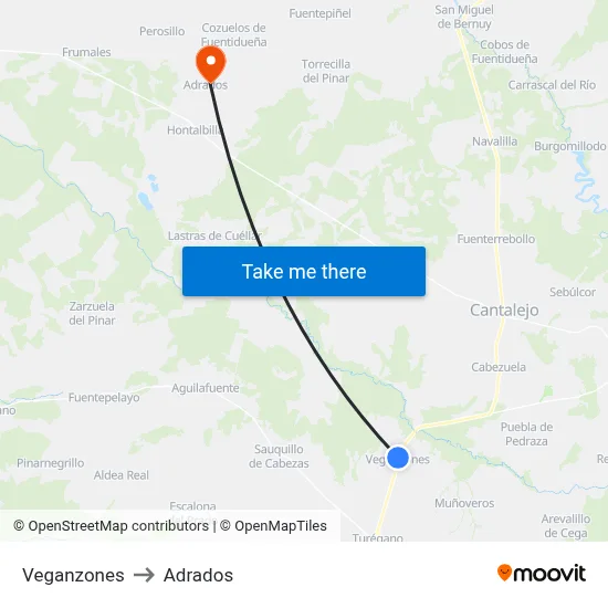 Veganzones to Adrados map